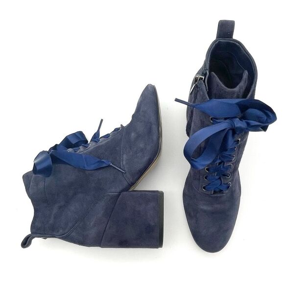 Sam Edelman Boot Tate Dark Blue Suede Block Heel Lace Up Granny Boot Size 5.5 - Picture 3 of 16